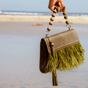 Asha Feather Clutch Bag In Olive