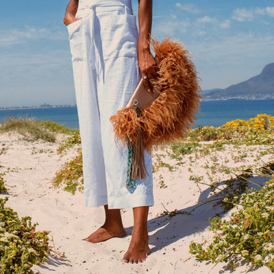 Le Petit Ostrich Feather Clutch Bag In Sand / Turquoise - Matsidiso South Africa